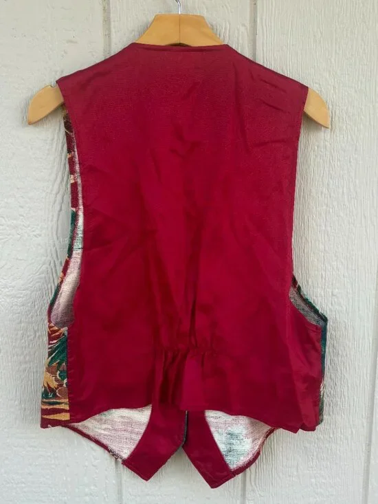 Vintage Mirrors Western Tapestry Vest Women's Large Red Horses Pearl Button 90s - Picture 6 of 10